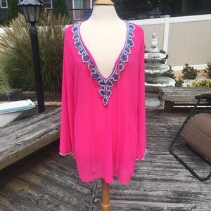 Maui Swim pink beaded cover up